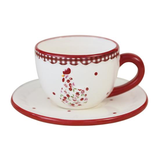 Keramikschale Teller Tasse Set Rote Blume Bräter Keksglas Hühnerförmige Keksdose für Gewürze Zucker Snacks Bauernhaus Dekor Ostergeschenk