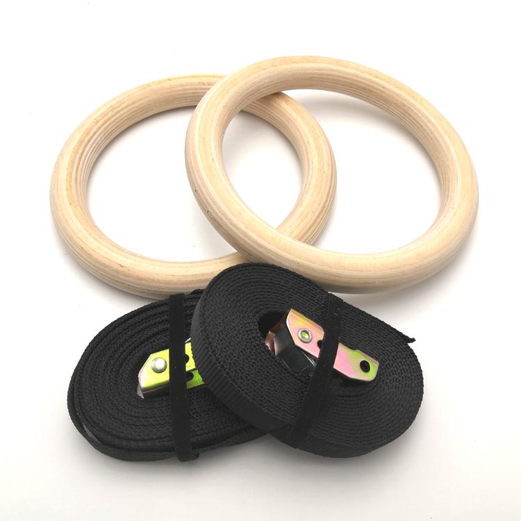 Fitness Wood Gymnastic Rings with Adjustable Straps