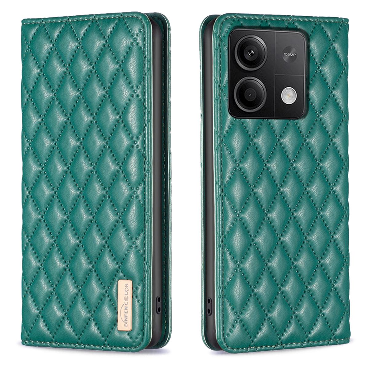 

BINFEN COLOR BF Style-16 For Xiaomi Redmi Note 13 5G Case Card Holder PU Leather Phone Cover Green