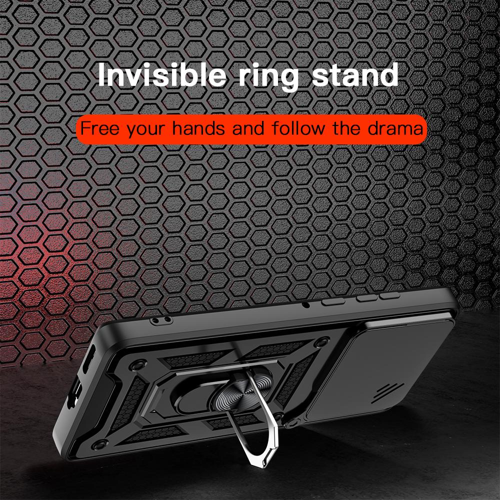 KEYSION Shockproof Case for Motorola Edge 60 Fusion 5G Slide Camera Protection Ring Stand Phone Cover for MOTO Edge 60 Fusion 5G