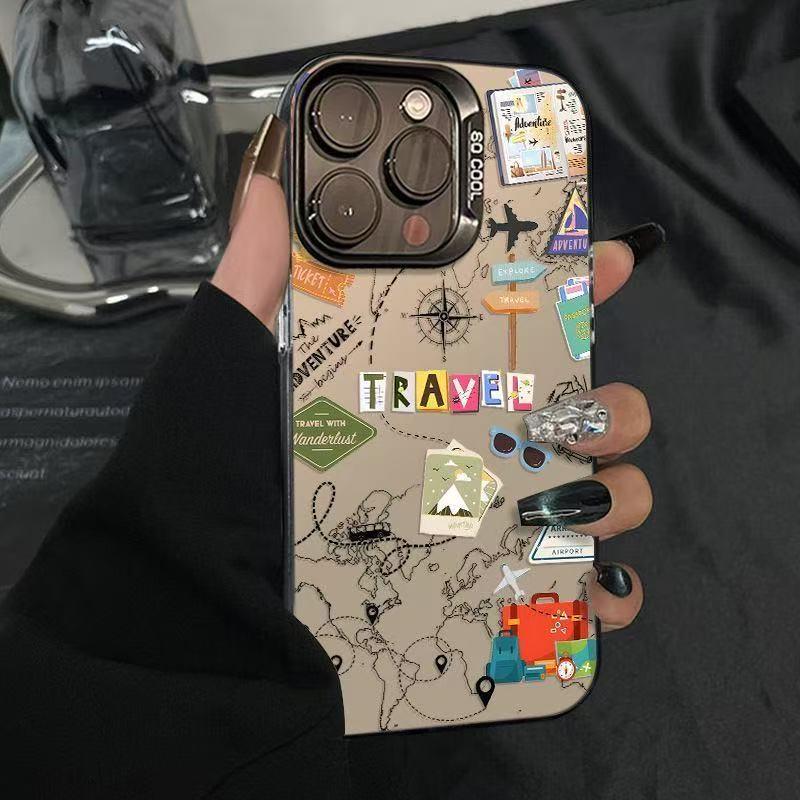 

iPhone 15 Pro Max Silver Travel Route Map Phone Case iPhone 16 Pro Max