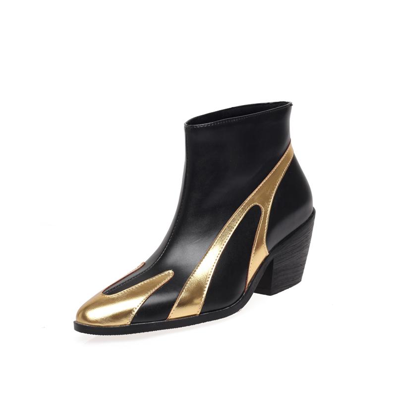 FOREADA Women Ankle Boots Round Toe Chunky High Heels Mixed Colors Short Boots Ladies Fashion Shoes Winter Black White 46