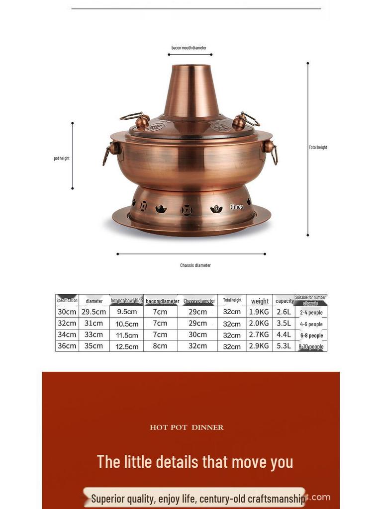 Old Beijing Eco-Friendly Stainless Steel Shabu-Shabu Hot Pot, Thickened Imitation Purple Copper, Commercial & Household Use
