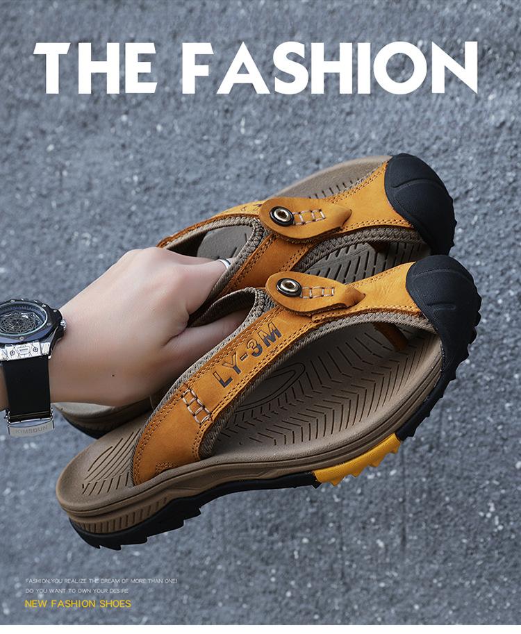 2025 New Men's Genuine Leather Flip-Flops Stylish Non-Slip Beach Sandals Comfortable Durable for Outdoor/Everyday Wear Big Sizes