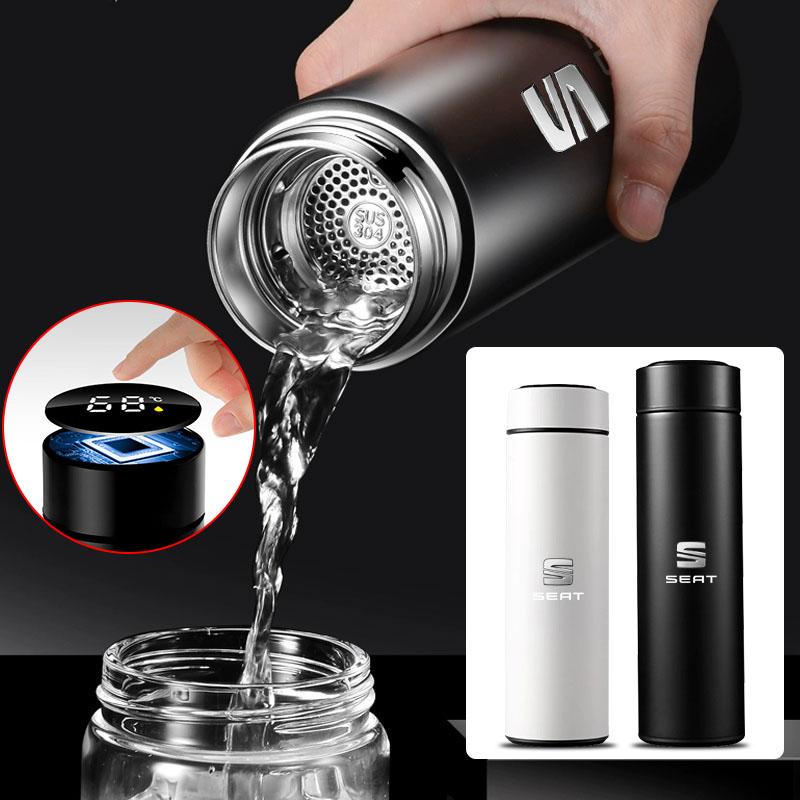 Car Smart Thermos Bottle With Temperature Display Coffee Cup For SEAT Leon cupra MK1 MK2 MK3 Ibiza 6L 6J 6P 6F 1P 5F