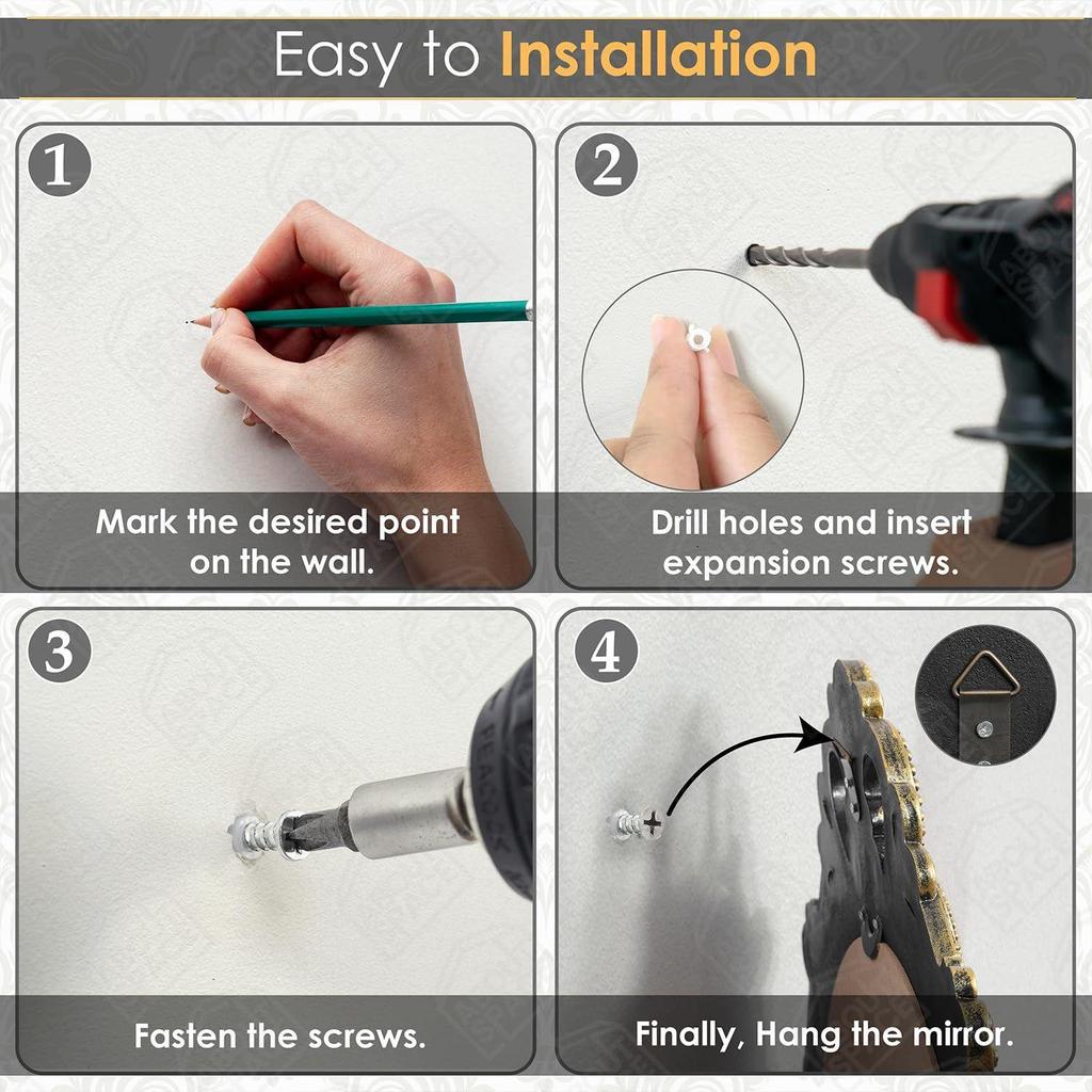 Koupelnová stěna s ozdobným designem Oválný tvar Vintage nástěnná dekorace pro koupelnu, ložnici, toaletní stolek, foyer (Bílá - V 57,5 x Š 39 cm)