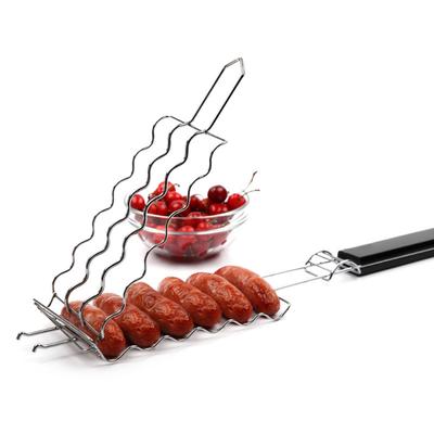 Barbecue Grilling Basket 6 Hot Dogs Metal Barbecue Sausage Rack Grill Mesh Clip Holder Picnic