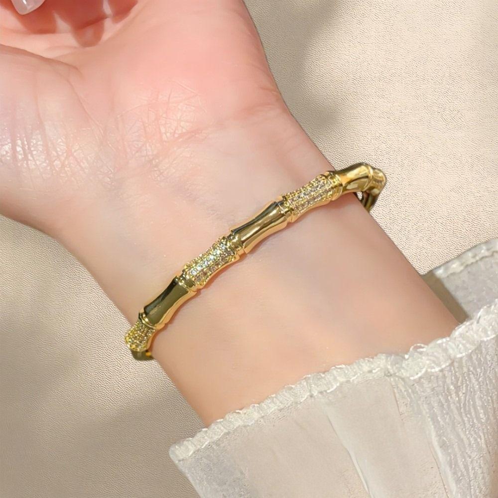 Elegant Bamboo Joint Bracelet Smooth Surface Charm Bracelet New Gold Plated Bangle  Women Jewelry