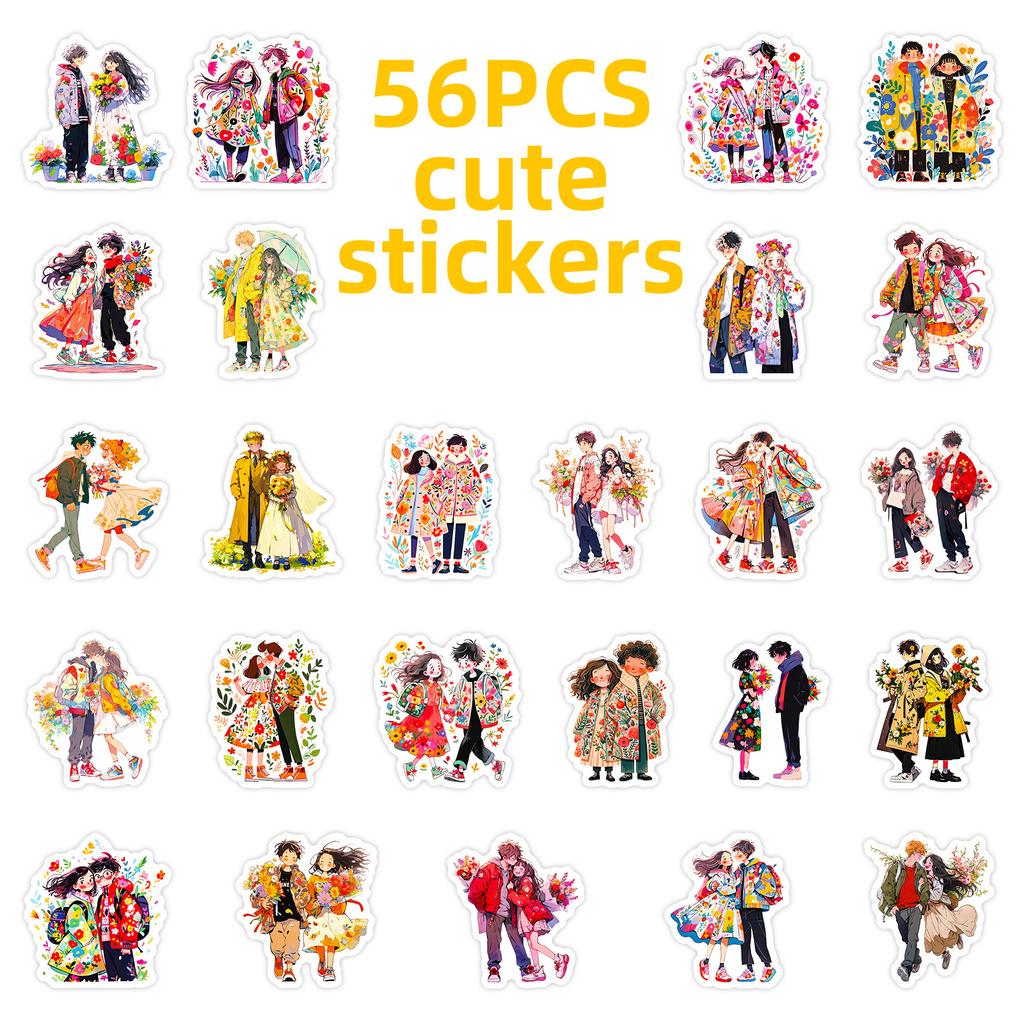 56 Cartoon Couple Sweet Art Graffiti Stickers Cute Double Phone Case Notebook Stickers