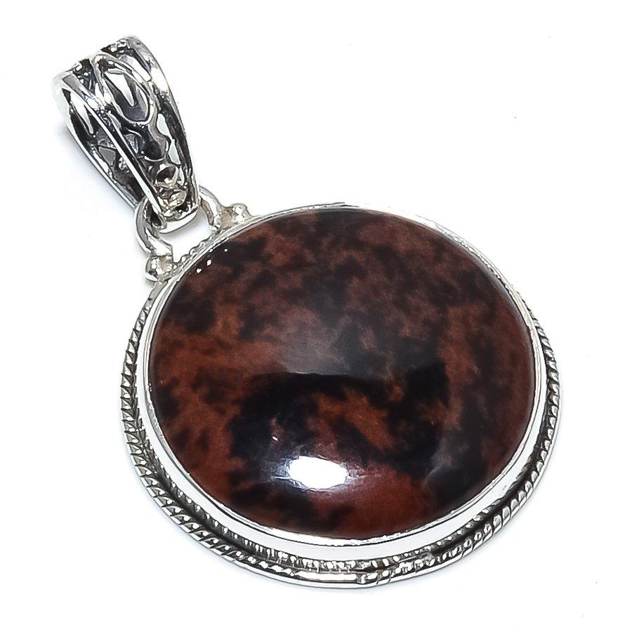 Natural Mahogany Red Obsidian 925 Solid Sterling Silver Gift Pendant 1.58" C9c81