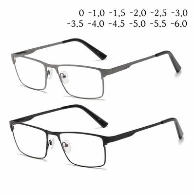 Men Square Metal Frame Myopia Glasses Classic Large Near Sight Eyewear Blue Light Blocking Ultralight Minus Diopter Eyeglasses