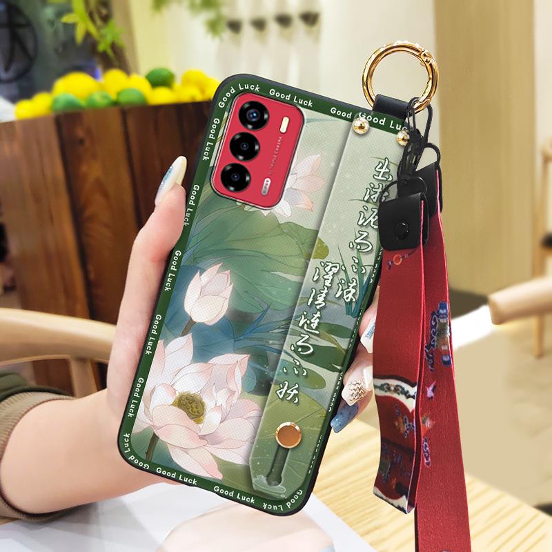 Elderly lady Durable Phone Case For ZTE Blade V40 Vita/A72 Wrist Strap Wristband For Mom Silicone Fashion Dirt-resistant