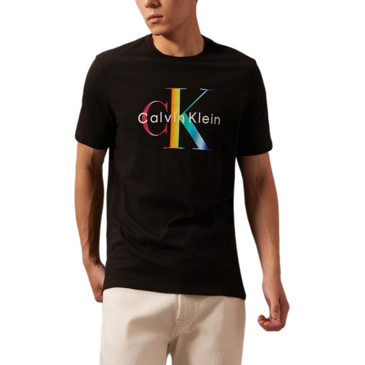 

Calvin Klein Rainbow Series Gradient Letter Print Simple Round Neck Short Sleeve T-Shirt Men tops Space-Black 40BM828-BAE M