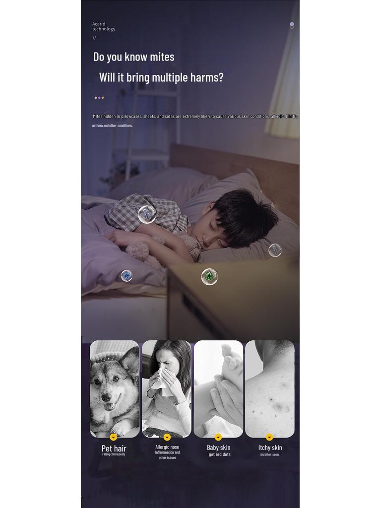 Kabelloser UV Milbenentferner: Kraftvolle Saugkraft, rotierende Bürste und Abklopf-Funktion für Betten