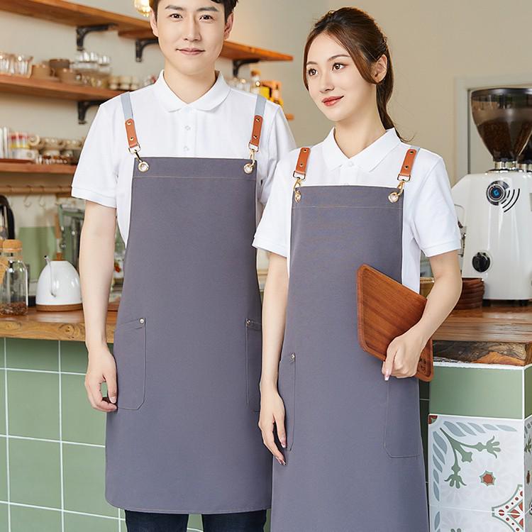 Custom Logo Waterproof Canvas Apron for Cafes & Milk Tea Shops Light Brown Canvas z18