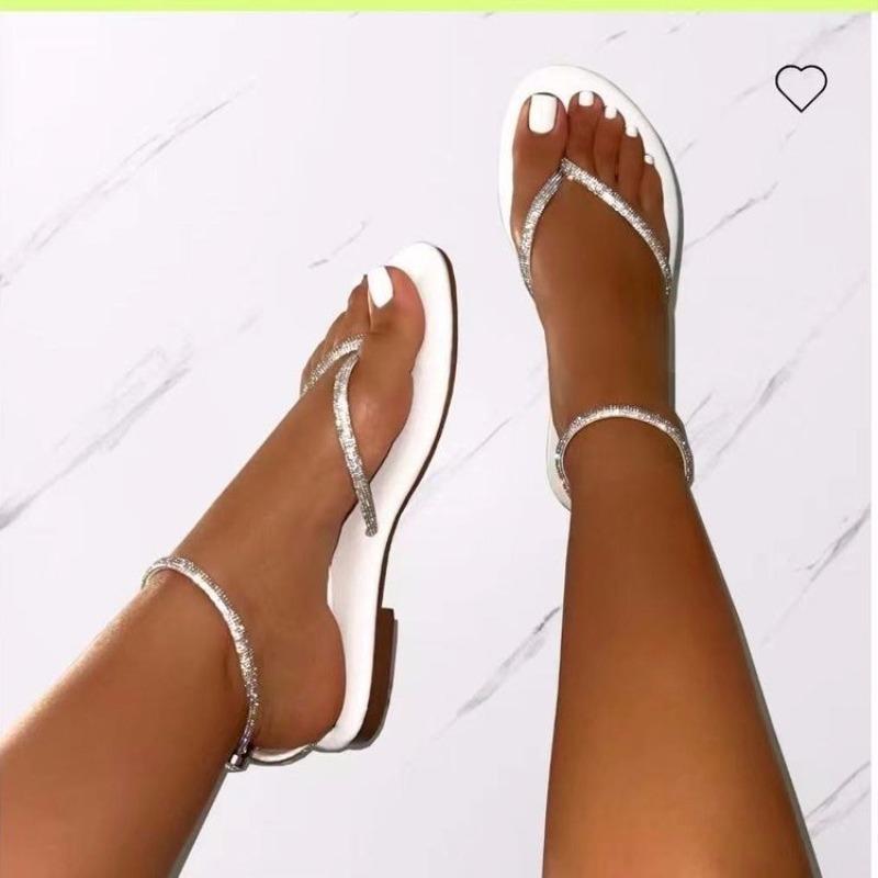 New large size women's shoes rhinestone outer sandals women's toe flat sandals sandals