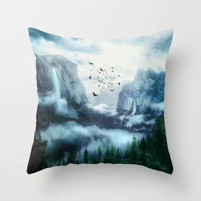 New Ocean Peak Landscape Painting Pillow Case Chinese Ink Scenery Pattern Car Sofa Pillow Cushion Cover