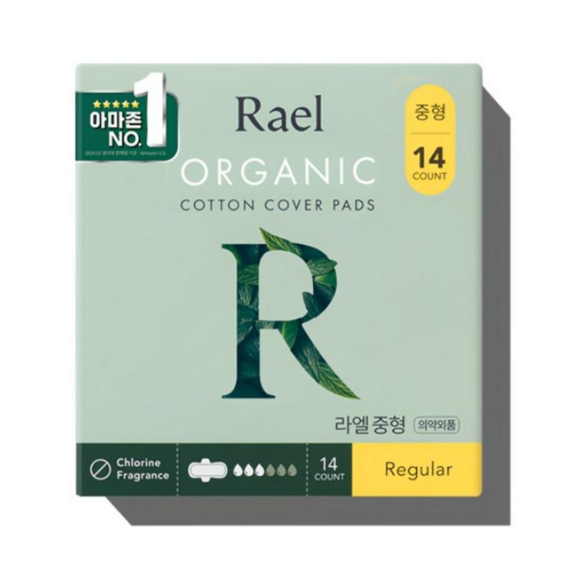 

Rael Organic Cotton Cover Winged Sanitary Pads, Medium Size, 14 Pads per Pack × 1 Pack