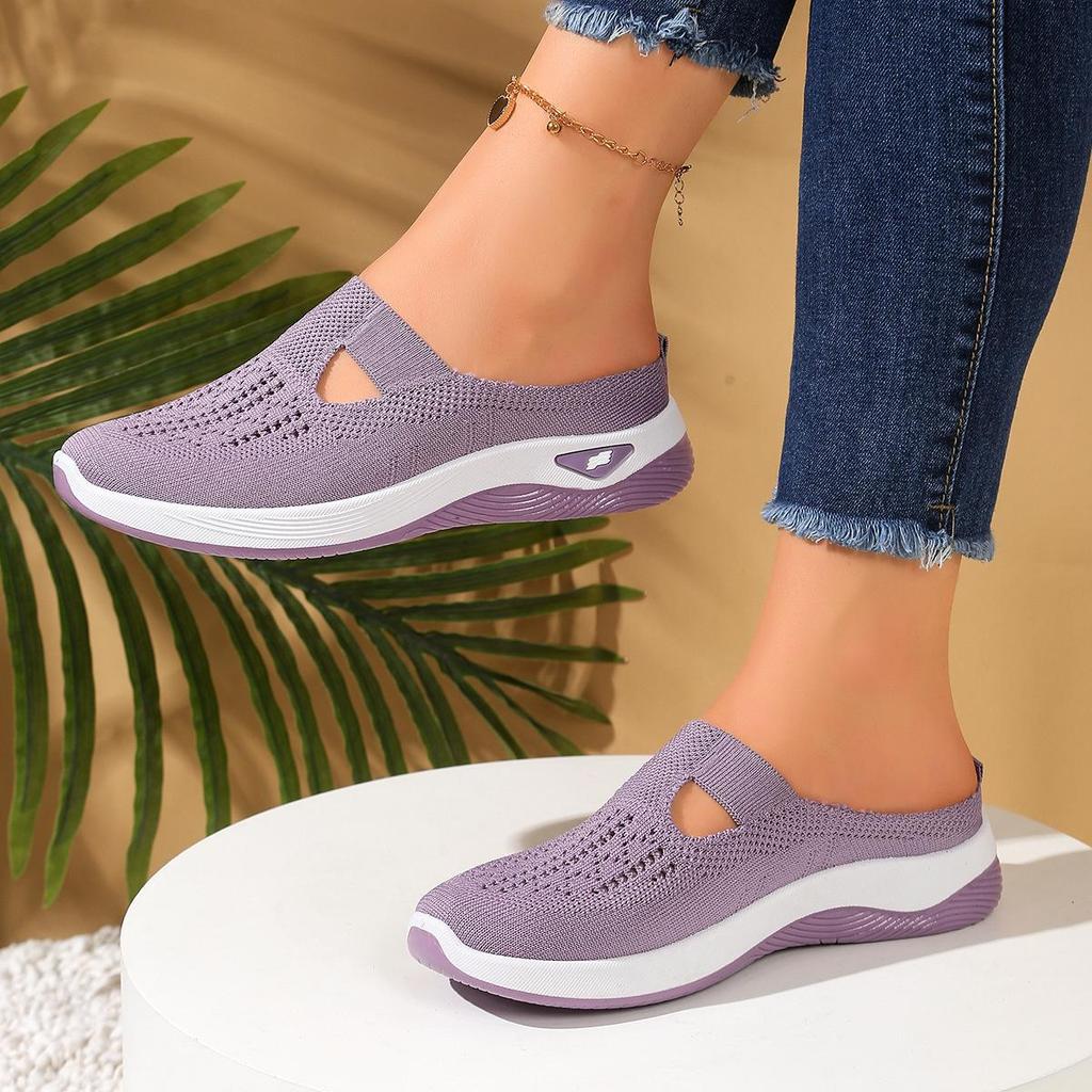 Atmungsaktive Strick-Slipper für Damen, leichte Halbschuhe, bequeme Laufschuhe für alle Jahreszeiten, lässige Outdoor-Sommerschuhe für Damen