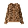 Relaxed Fit Leopard Print Camel Tone Cardigan Sweater Women 2026 Fall Vintage Short Cropped Knit Outerwear