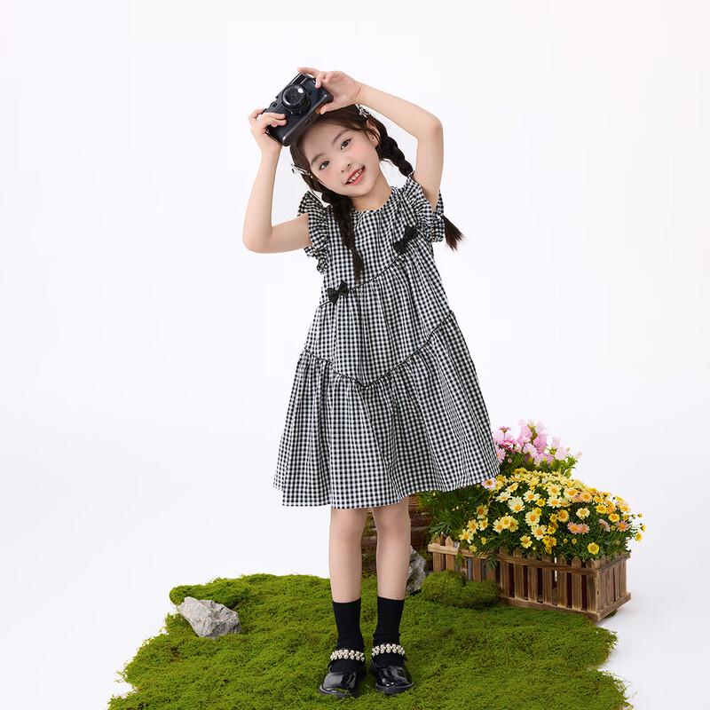 Girls' Sweet Plaid Fly Sleeve Summer Dress
