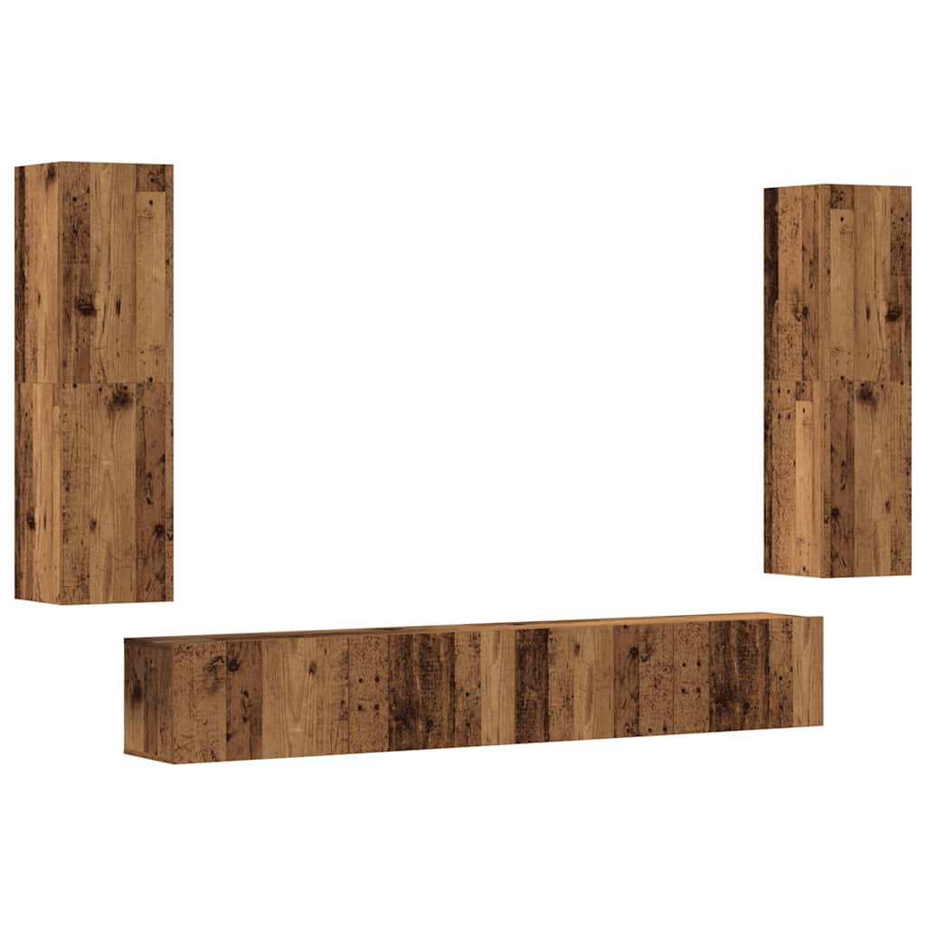 TV Wall Cabinets Set of 4 Rustic Wood Look Particleboard