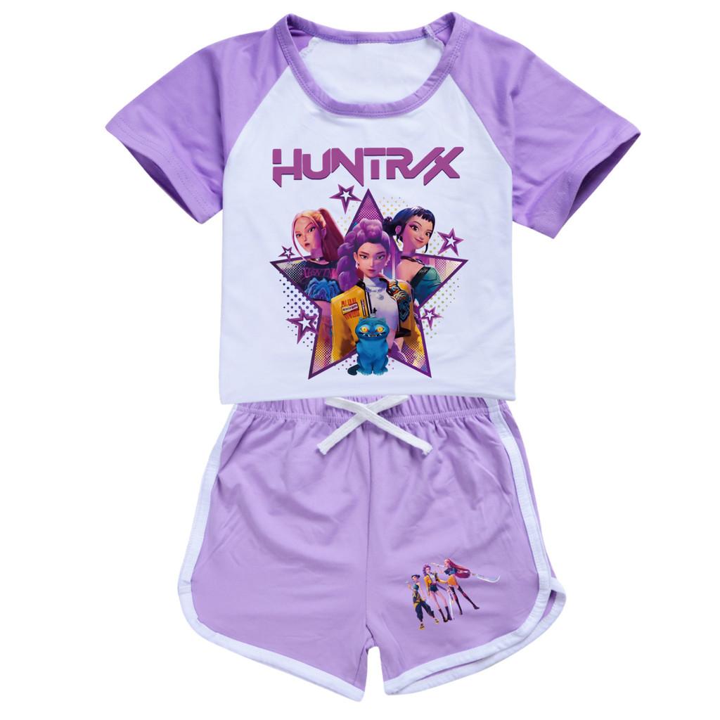 Dětské Dívčí Anime Kreslený POP Zpěvák Super Star Zoey Rumi Mira Potisk Tričko s Krátkým Rukávem Šortky Kalhoty Ležérní Oblečení Set