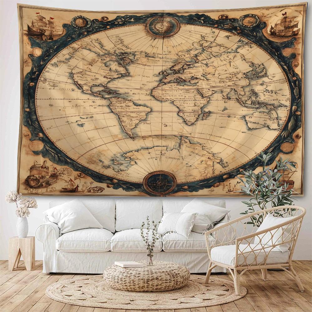 Vintage nautische wereldkaart achtergrond decoratie wandtapijt Oude nautische kaart wandtapijt Woondecoratie
