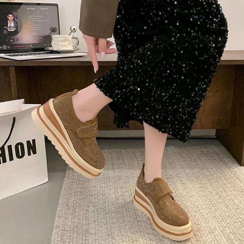 Fashion Women's Designer Platform Sneakers Heel Height 8cm Sparkling Crystal Casual Women Shoes Fashion Matte Luxury Water Diamond Shoes