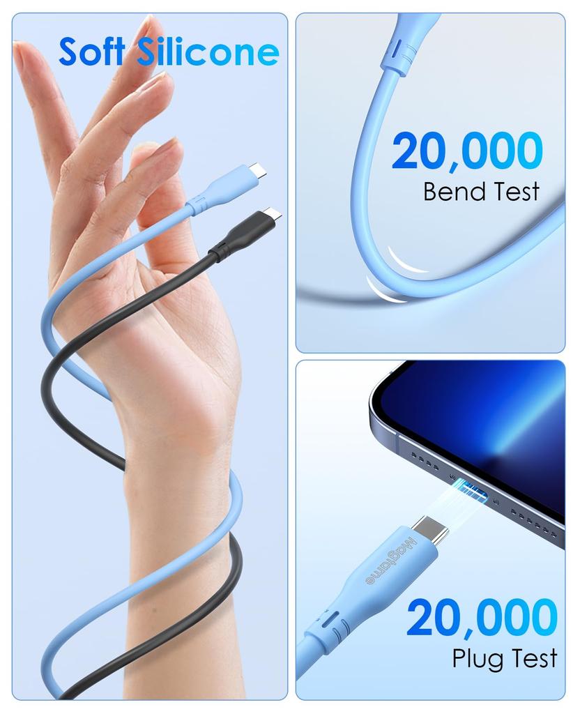 Magtame Silicone Magnetic PD60W Fast CTOC 480Mbps Data Compatible with iPhone MacBook Type-C Cable, Material, Adsorption, Tangle-Resistant, Type-C