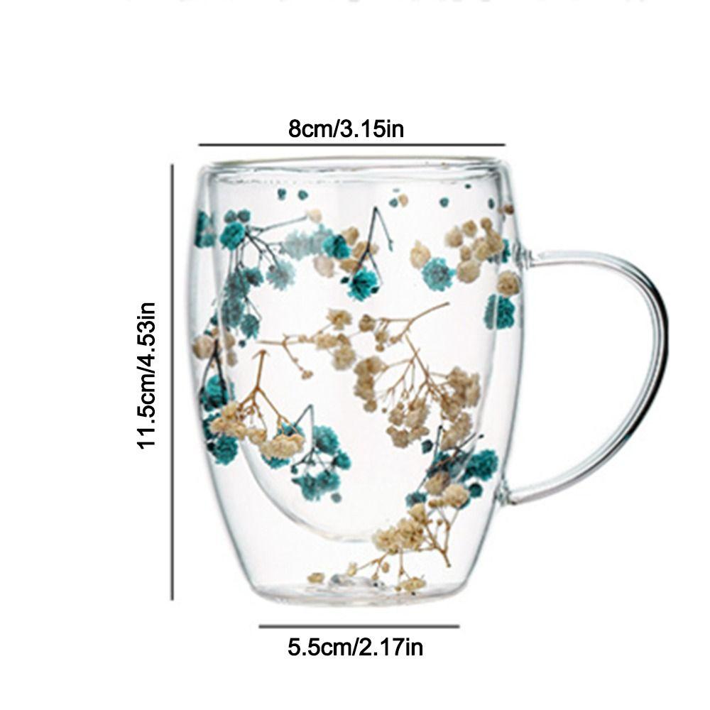 350ml Double Wall Glass Cup Heat Resistant Coffee Mug Elegant Dried Flowers Glass Mugs  Home&Office