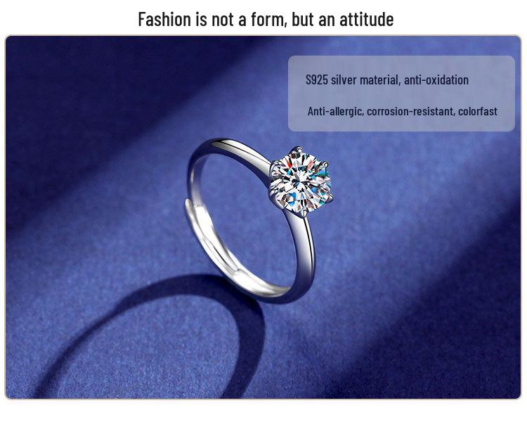 Eleganter S925 Sterling Silber Moissanit Ring für Damen - Ein Karat, Sechs-Krallen-Design, Leichter Luxus Mode, Perfektes Geburtstagsgeschenk