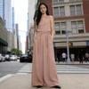 Casual Loose Lace-up Women's Wide-leg Pants Spring Summer Solid Color Elastic Waist Sweatpants Lace-up Trouser Women's Casual Simple Clothing