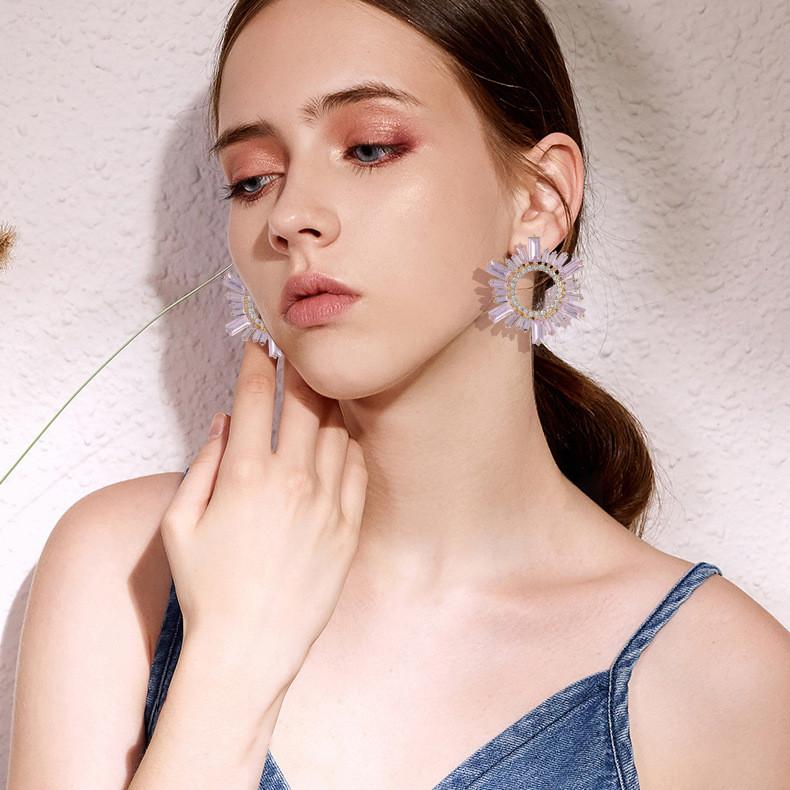 Vintage Art Deco Alloy Crystal Round Drop Earrings For Women Summer