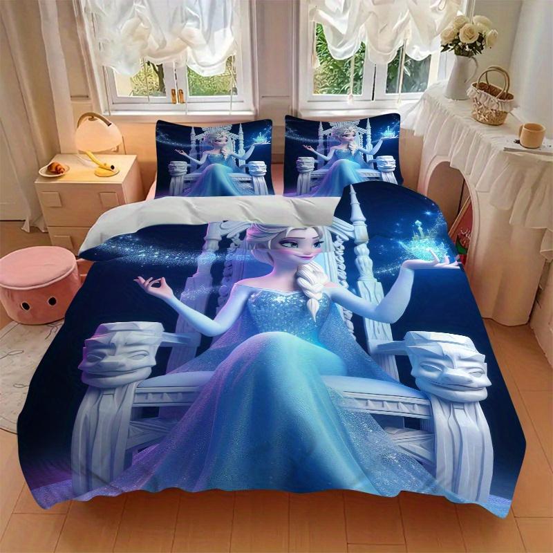 3pcs Elsa Queen of Ice Crystal Magic Printed Quilt Set - Includes 1 Quilt Cover and 2 Pillowcases, Machine Washable - Suitable for All Seasons.S0