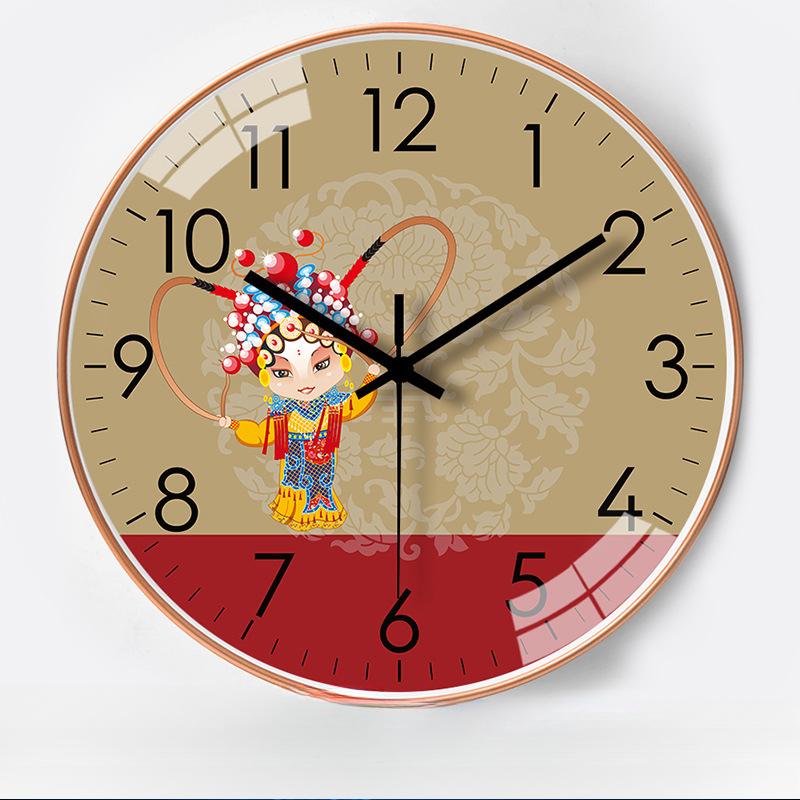 10-inch 25cm Peking Opera National Style Home Watch Wall Clock Living Room Clock Automatic Time-Signal Radio Clock