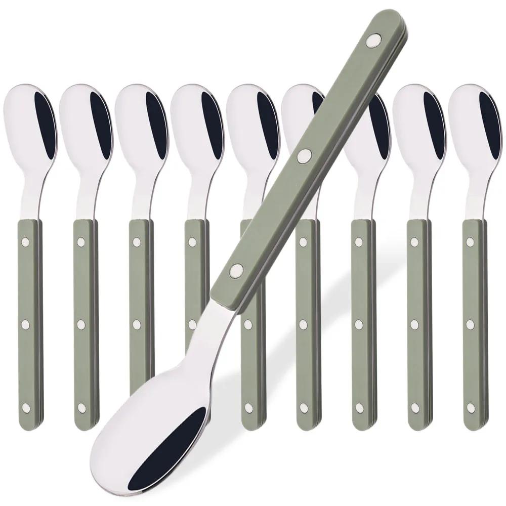 

10 шт./набор мини-ложек для размешивания чая и кофе, маленькая ложка из нержавеющей стали, кухонные принадлежности, акриловая ручка, набор чайных ложек оптом