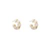 Korean Pearl Flower C-Shaped Hoop Earrings - Fashionable, Versatile, Sweet Design.