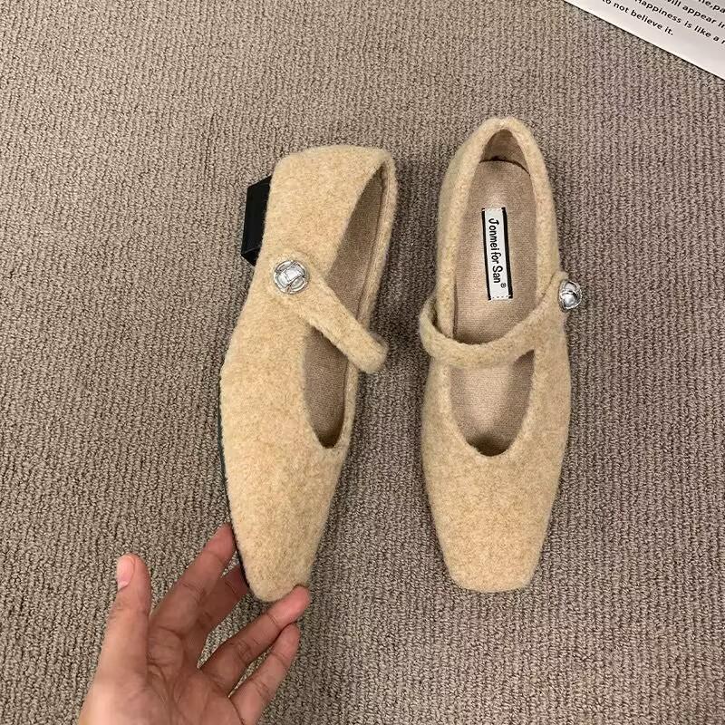 

Women s Thick Heel Cotton Shoes Winter New Square Head Shallow Mouth Suede Soft Sole Anti-slip Wear-resistant Low-top Shoes 35