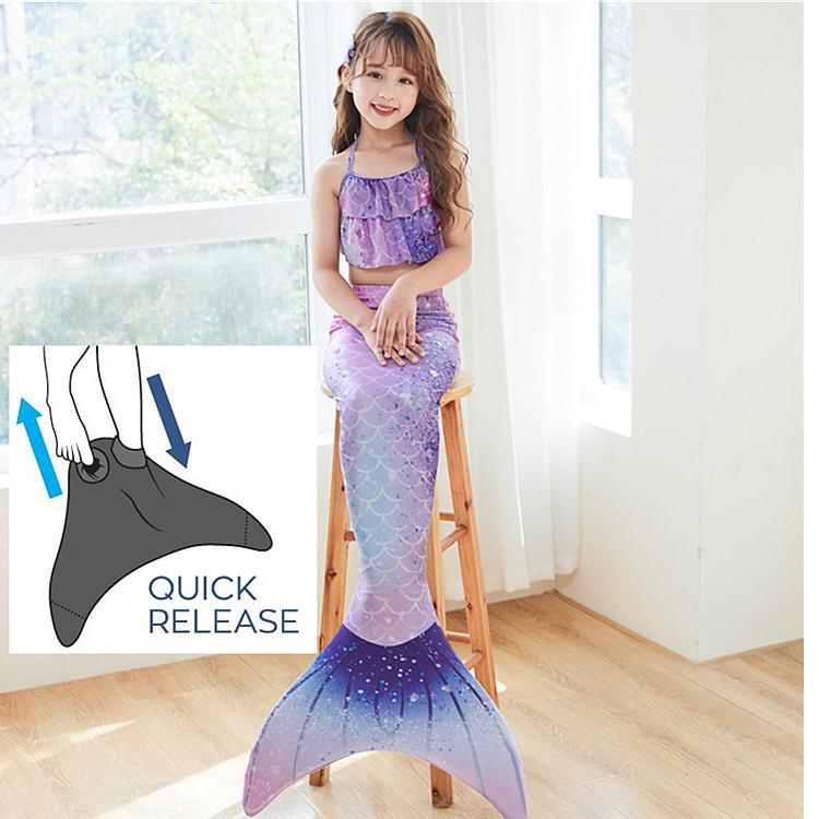 Set Costume da Bagno Principessa Sirena per Bambine - Include Vestito a Coda di Pesce & Bikini (Disponibile in taglia Piccola, Media, Grande)