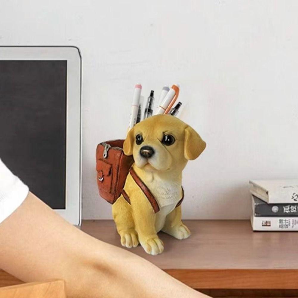 Hand-painted Dog Pen Holder Cute Desktop Storage Rack Multipurpose Lucky Dog Ornaments Home Decor