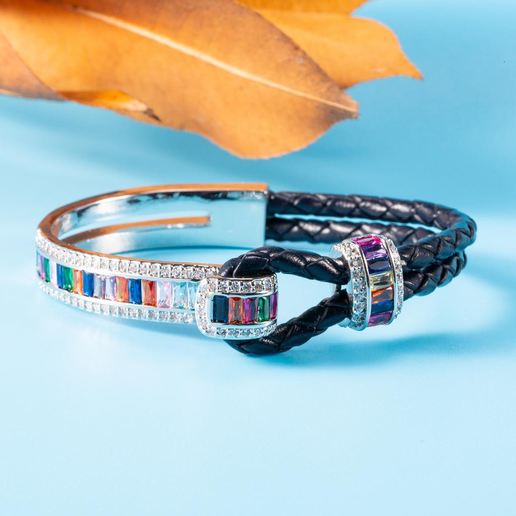 Fashion Light Luxury Diamond-encrusted Horseshoe Buckle Bracelet High-end Zircon Woven Hand Rope Versatile Niche Temperament Bracelet