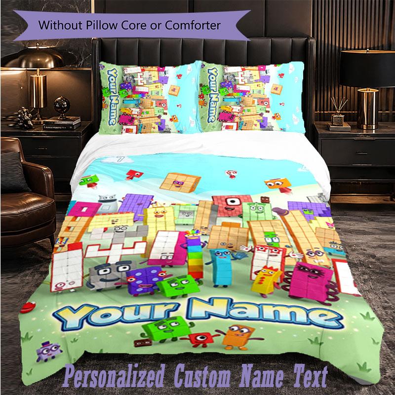 Personalized 3Pcs Bedding SetNumberblock Custom Text Duvet Cover Pillowcase Set Bedroom Gift