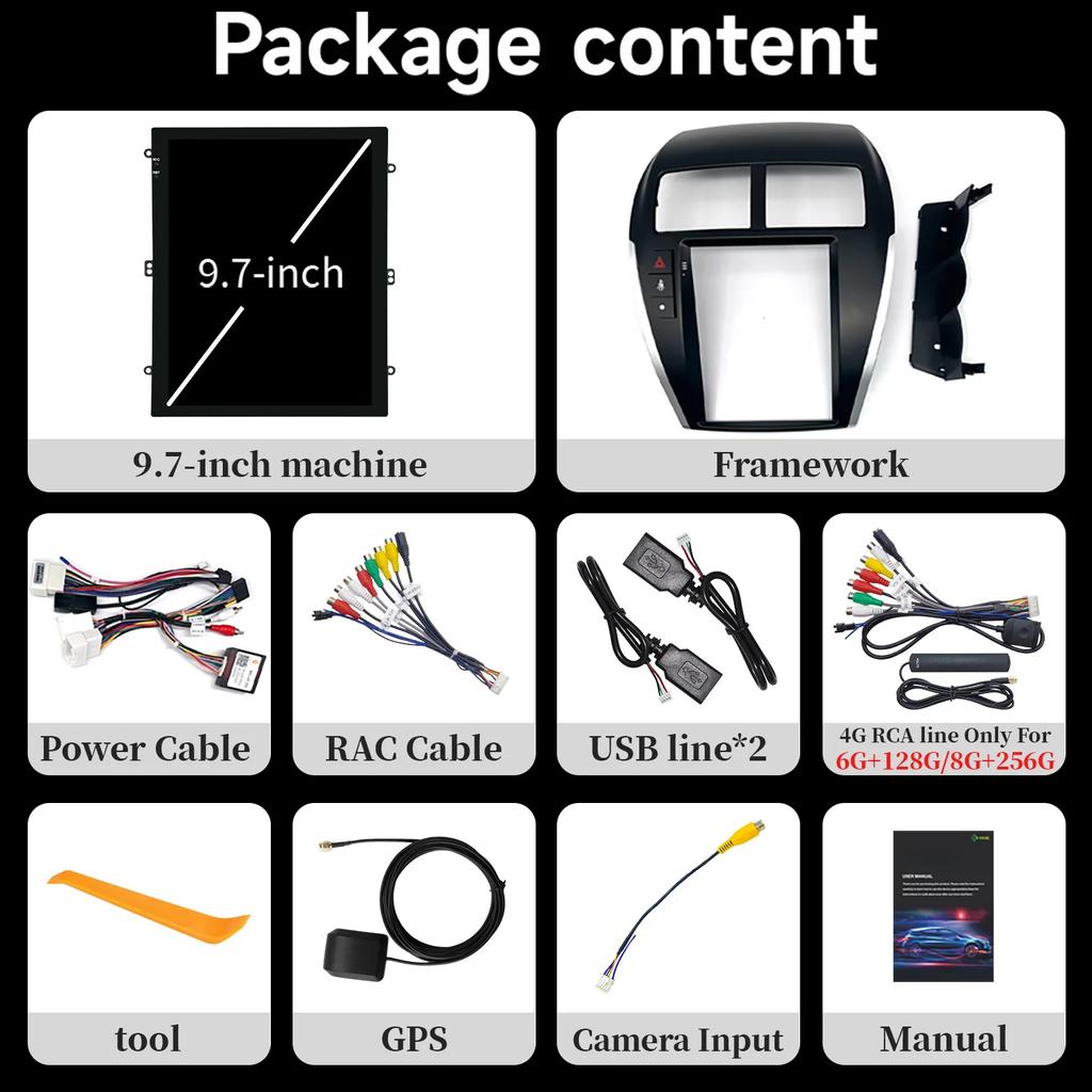 9.7inch Car Radio Multimedia Video Player For Mitsubishi Asx 1 2010-2016 Navigation Wireless  CarPlay 4G Android 14 Screen