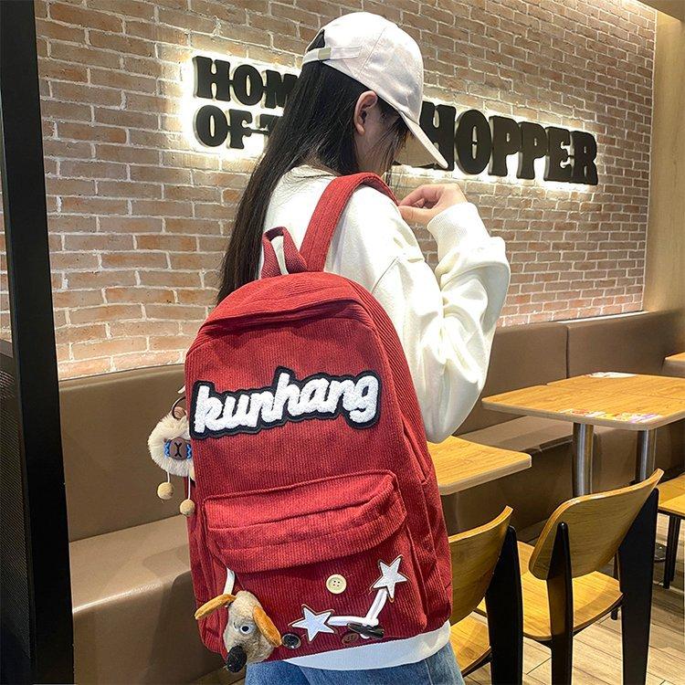 Schoolbag1011 new American retro schoolbag star corduroy backpack large capacity student class leisure backpack