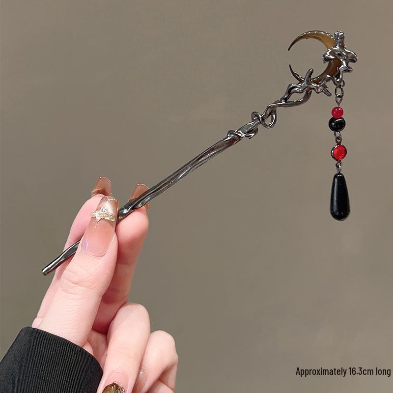 

Красная Луна Китайская Роза Кисточка Заколка для Волос для Высокой Прически - Стиль Ханфу