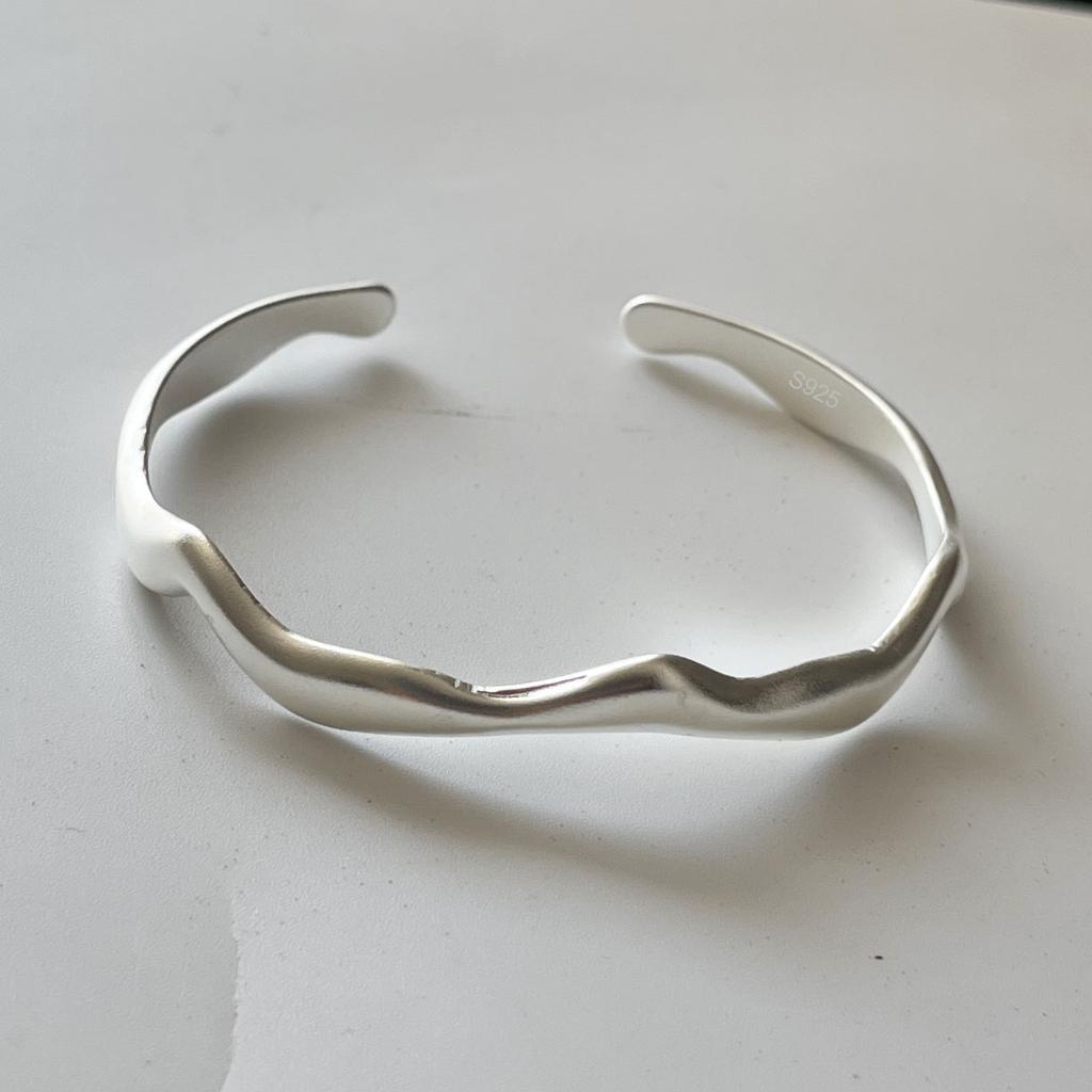 100% Solid 925 Sterling Silver Retro Bracelet for Women Geometric Wave Line Handmade Sparkling Simple Bracelet Birthday Gift