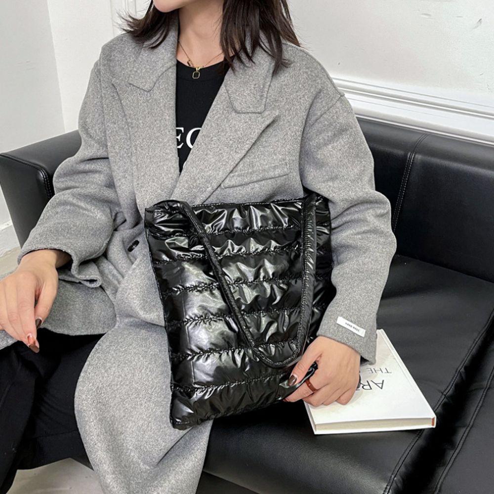 Winter Down Bag Quilted Space Cotton Handbags For Women Large Capacity Tote Bags Female Wide Strap Feather Padded Crossbody Bags