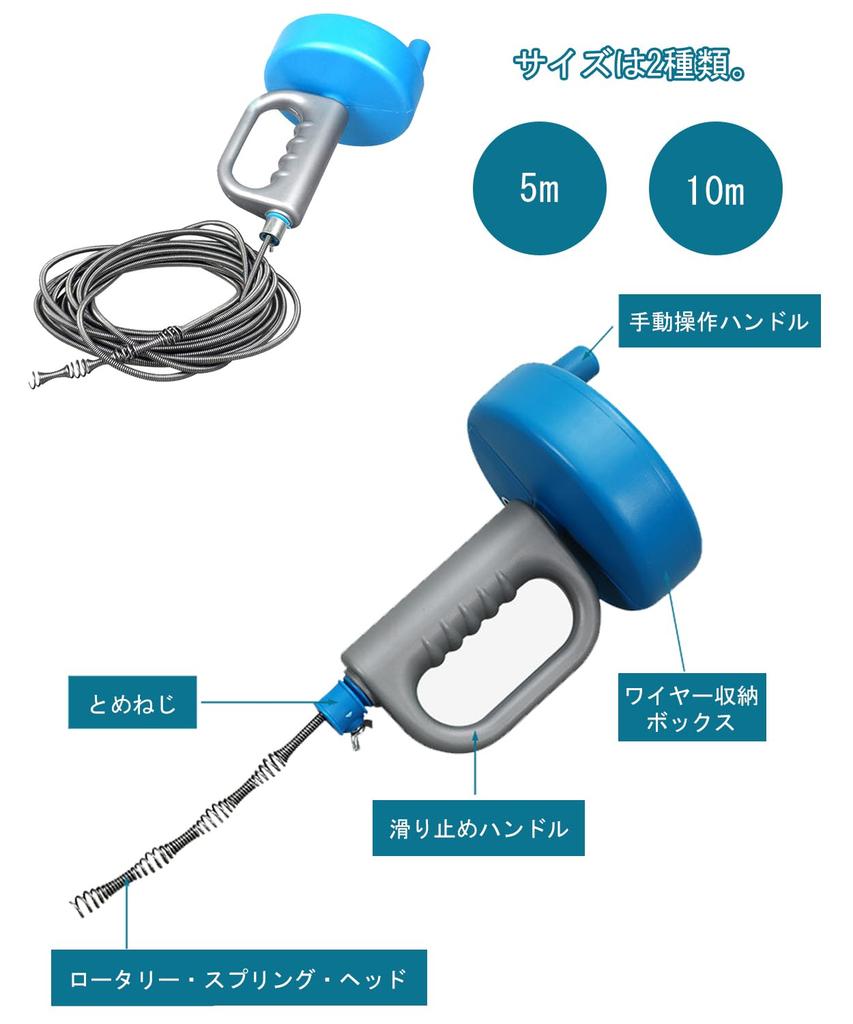BTtime Wire Pipe Cleaner, Pipe Brush, Rotating Wire Brush, Easy Operation, Clears Clogs, Sewer/Drain/Bathroom/Toilet/Bathroom Repair (10m)