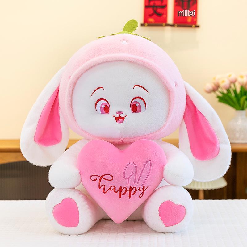 

Плюшевая игрушка Зайчик-клубничка - Большая кукла-подушка для девочек 30cm (0.4kg) розовый